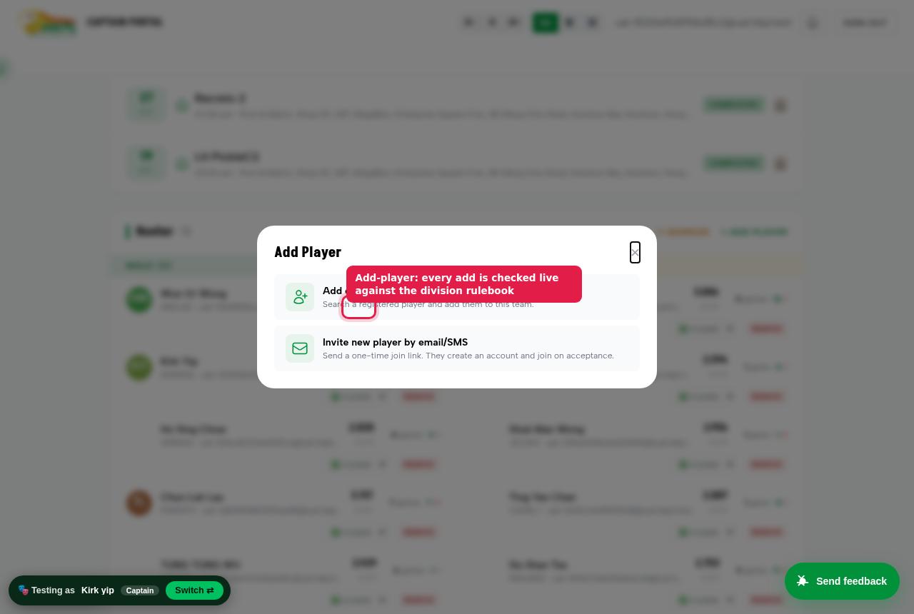 Captain Add Player dialog