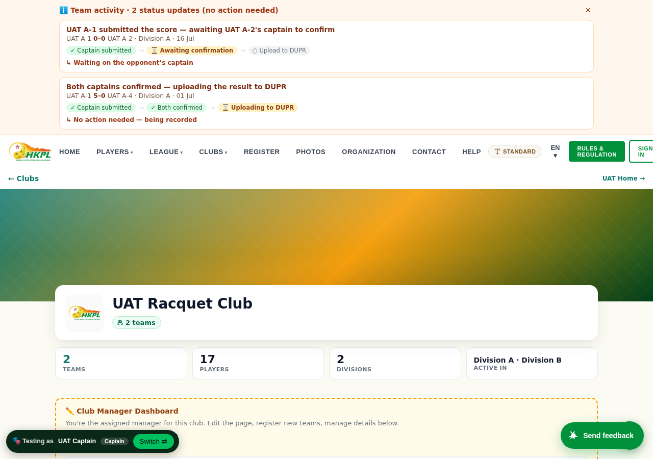 Register a new team form
