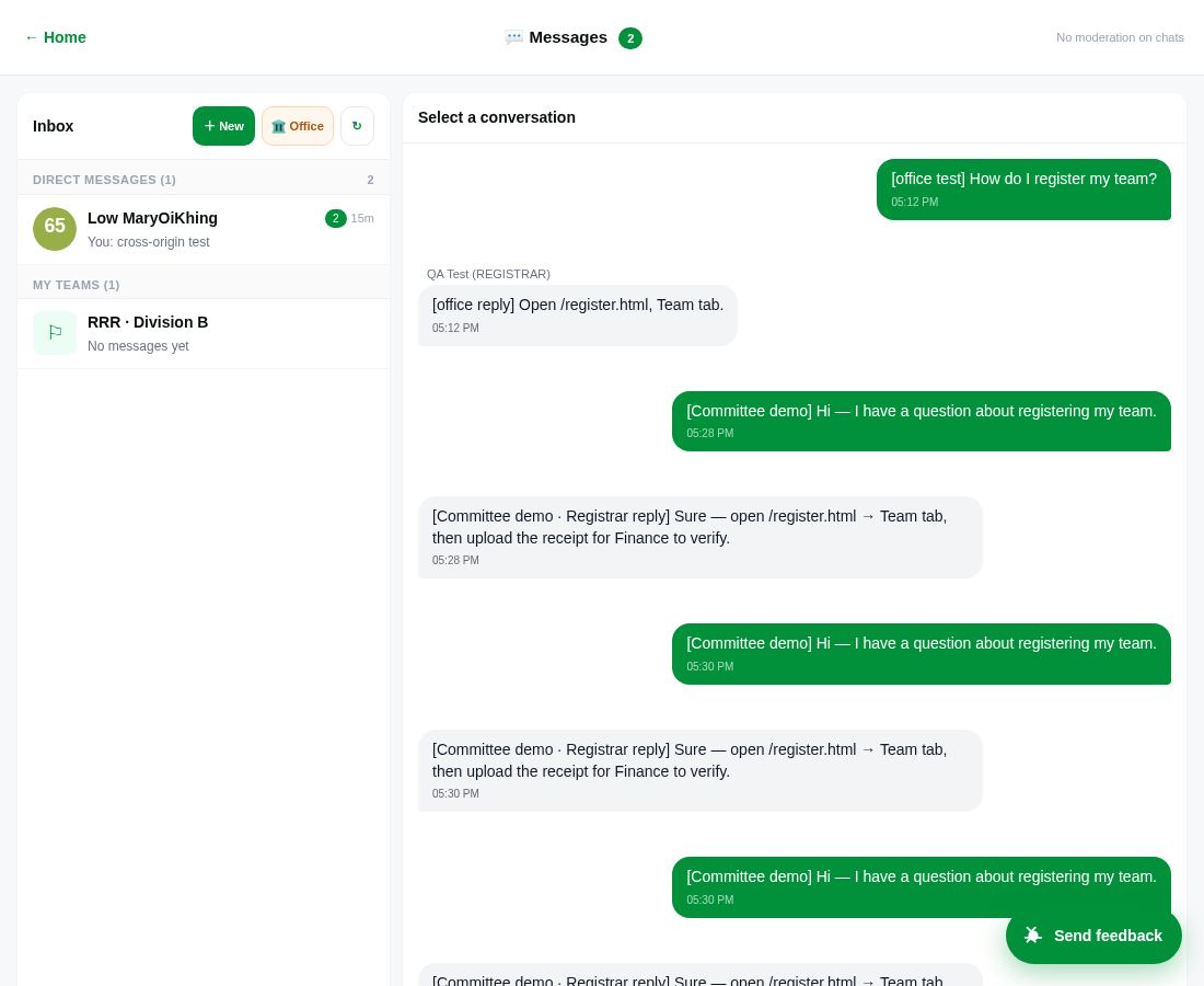 Player sees the Registrar's reply
