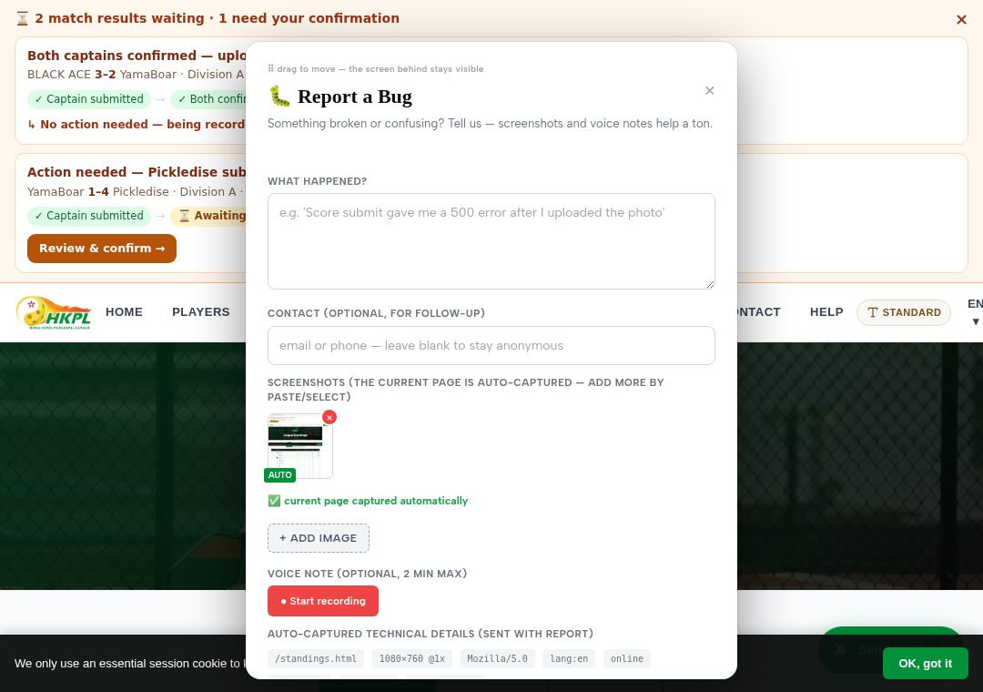 Report a bug widget