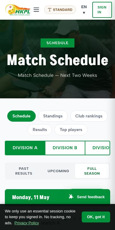 Schedule + results