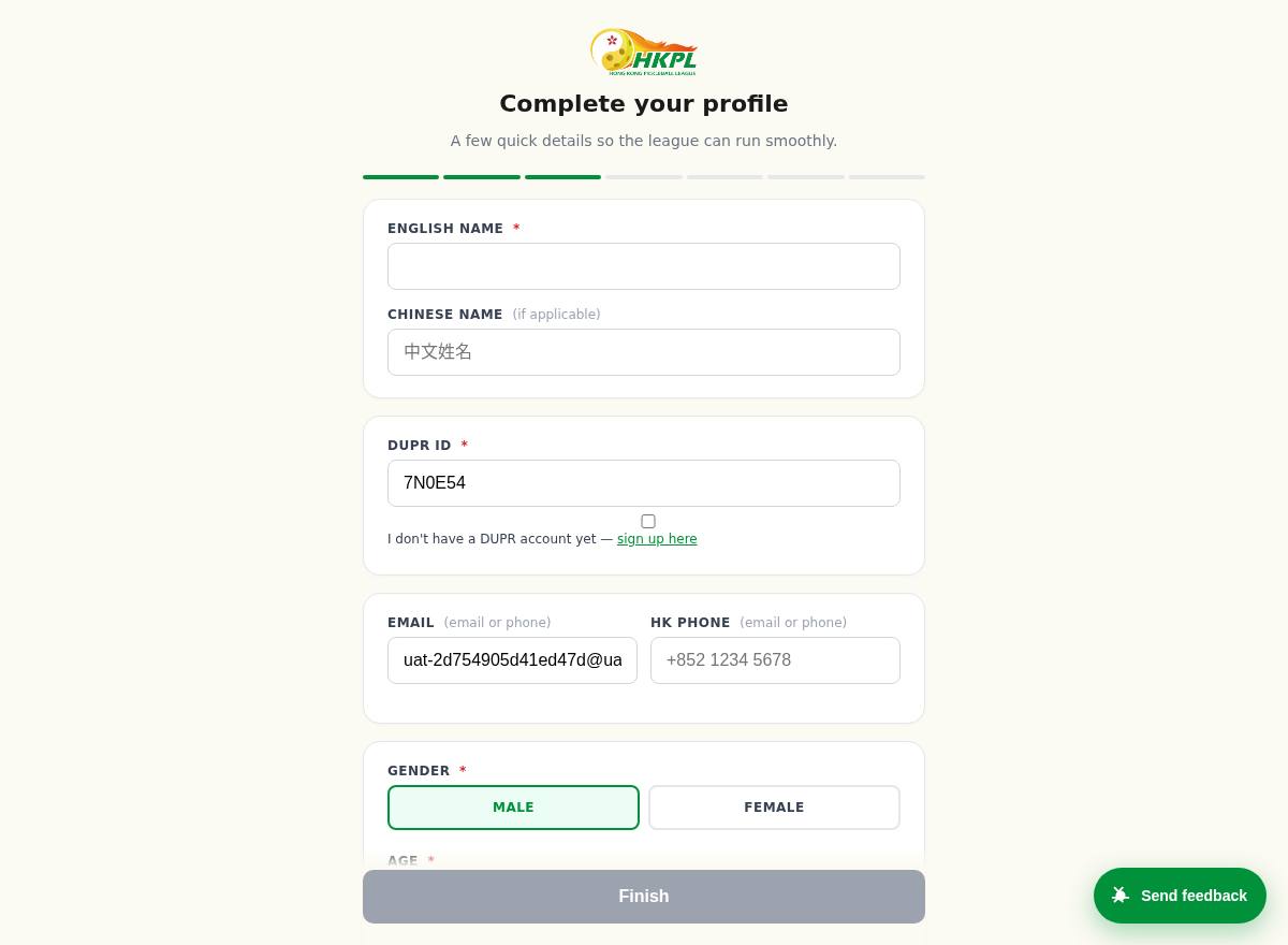 Player sign-up