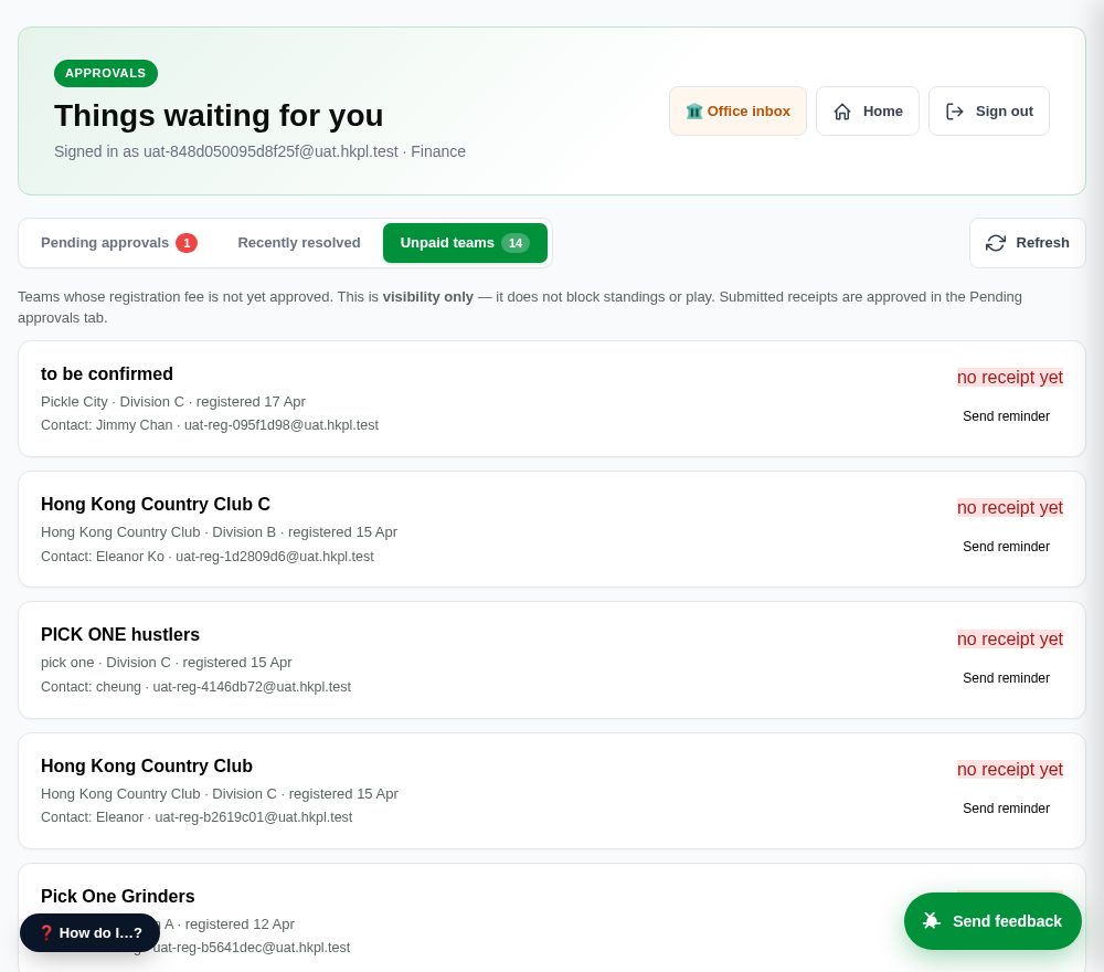 Finance — unpaid teams
