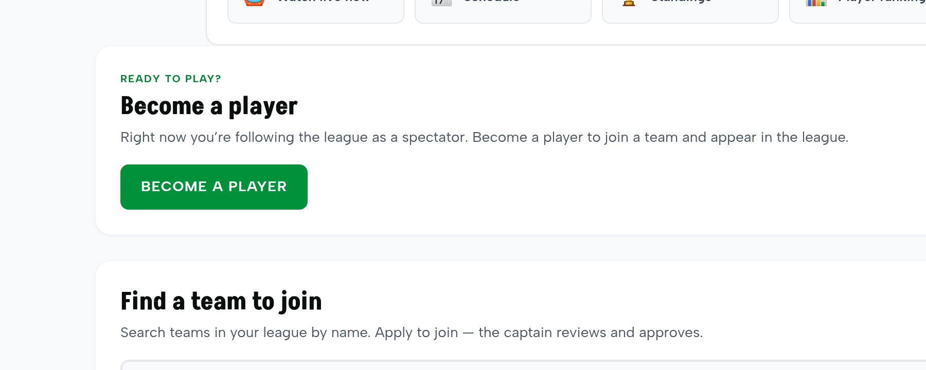 Become a player and find a team