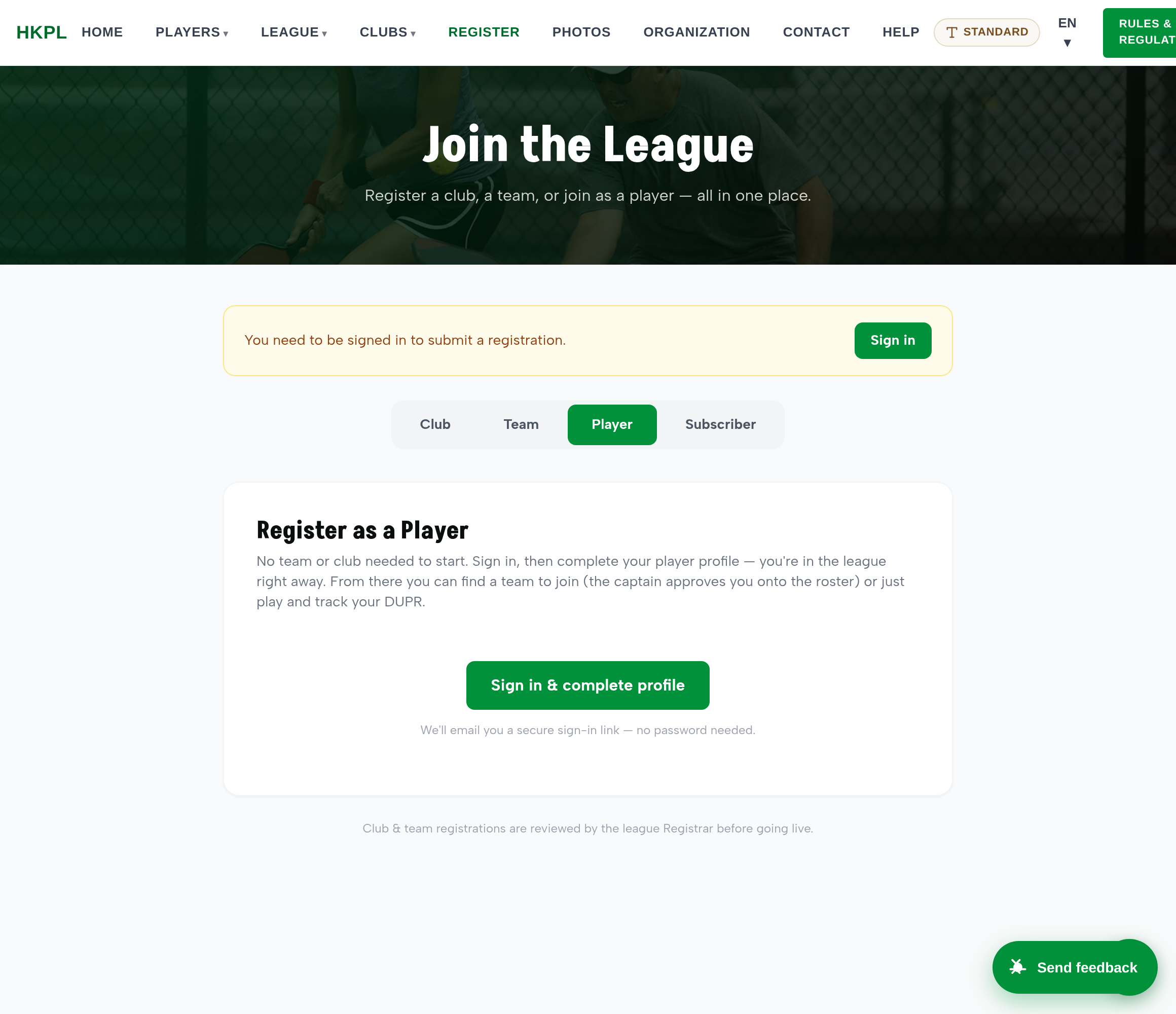 Register as a Player