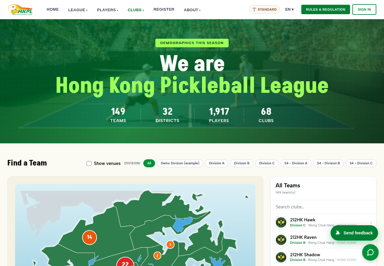 Clubs directory — clean logos + hero